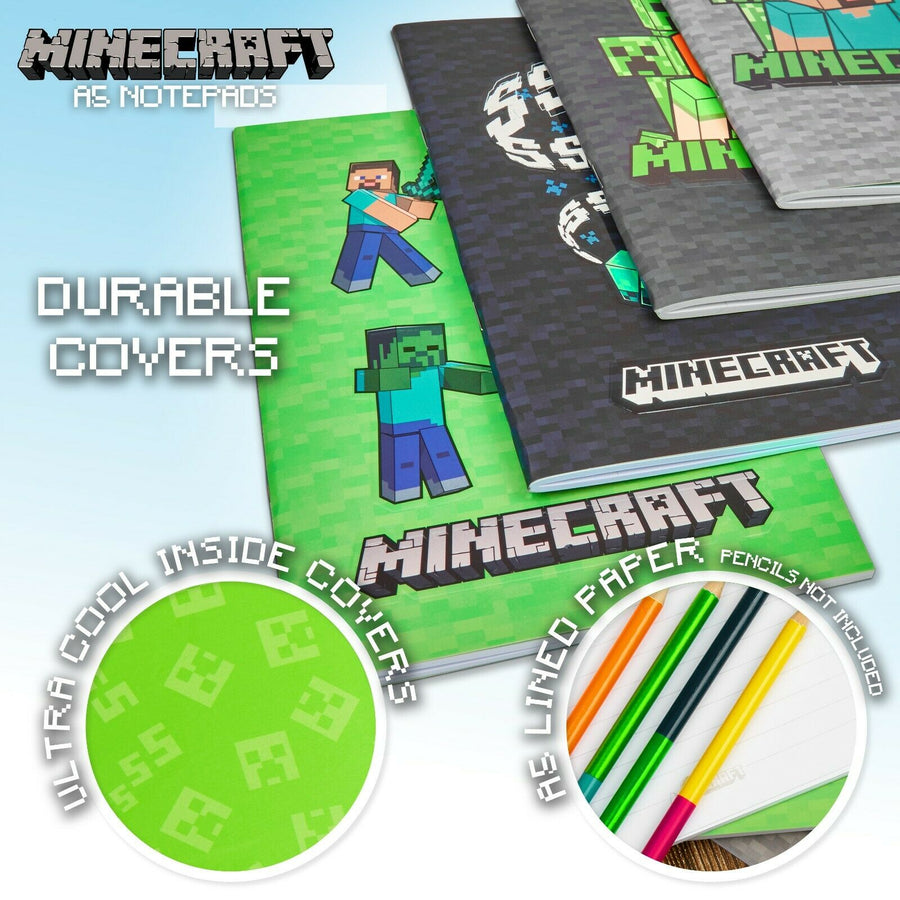 Minecraft A5 Notebook Set, 4 Pack Note Pads Lined, Back to School Supp ...