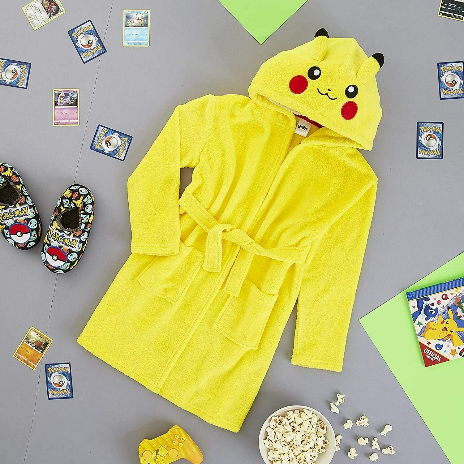 Pokemon Soft Fleece Dressing Gown with 3D Pikachu Hood for Boys Girls Teens - Get Trend