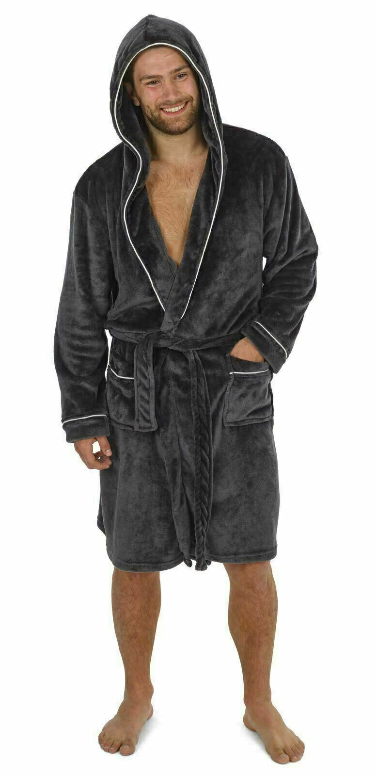 CityComfort Super Soft  Hooded Dressing Gowns for Men in Grey or Navy - Get Trend
