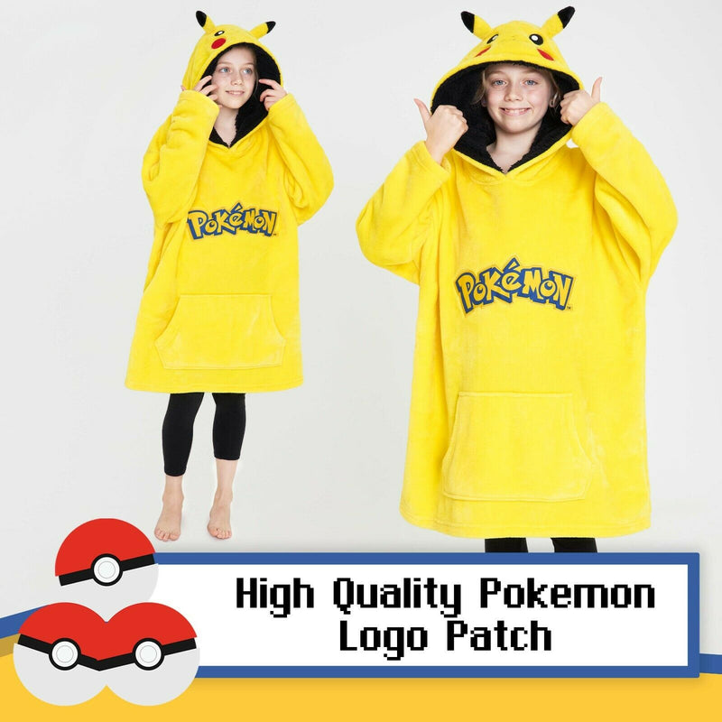 Pokemon Hoodie for Boys, Pikachu Oversized Blanket Hoodie Kids, Fleece Poncho