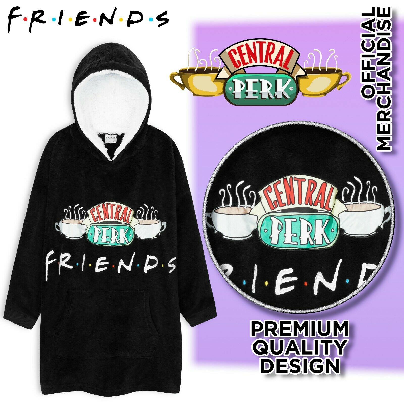 Friends Black Hoodie for Girls Teens, Fleece Oversized Hoodie Blanket - Get Trend