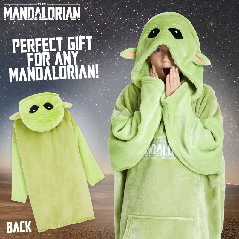 The Mandalorian Boys Oversized Blanket Hoodie, Baby Yoda Fleece Wearable Blanket Green - Get Trend