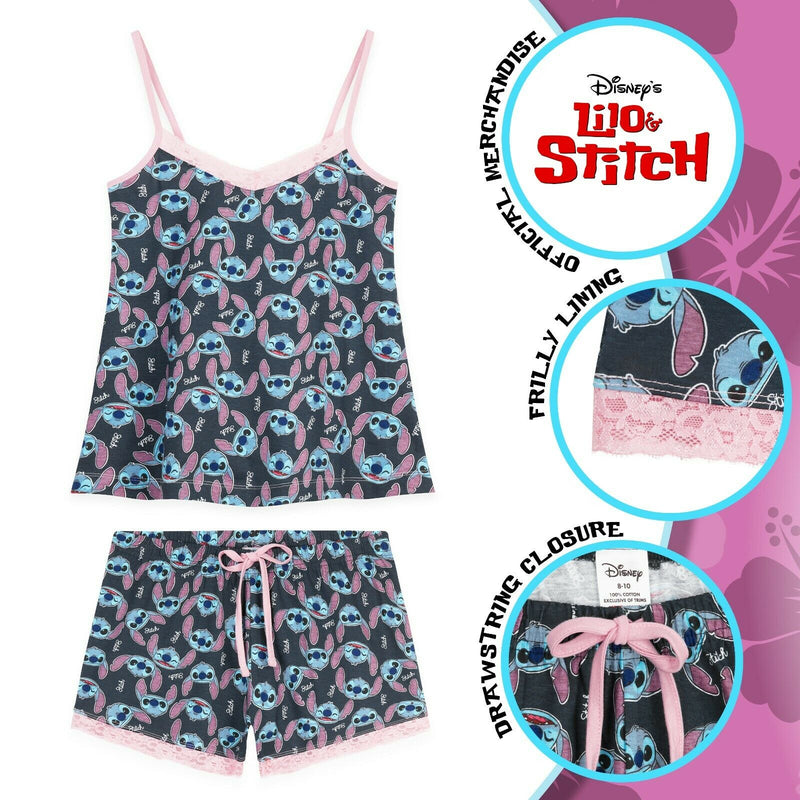 Disney Ladies Pyjamas Set, 2 Piece Short Pjs for Women Character Stitch