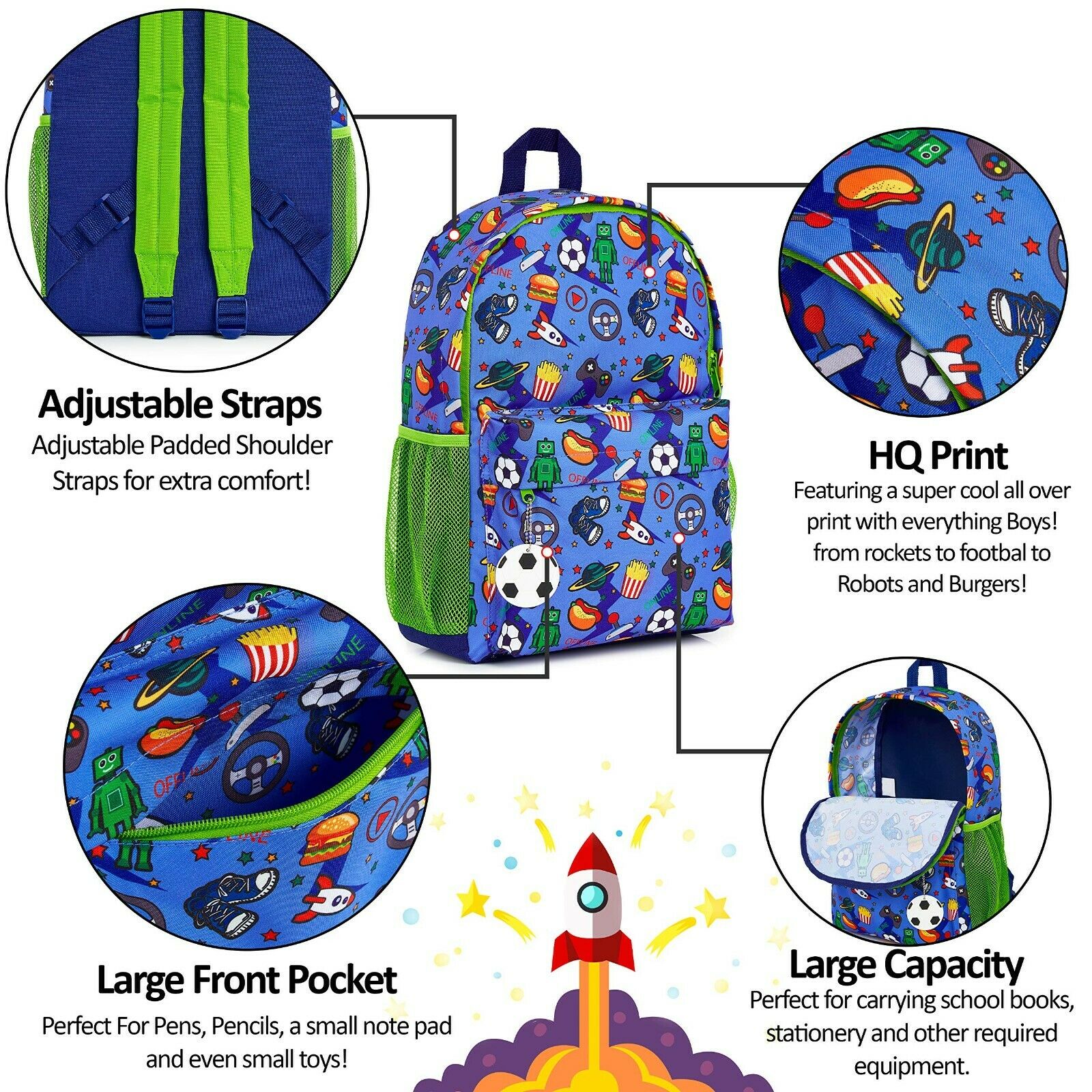 CityComfort Video Game Large Boys Backpack, Gamer Gifts for Boys Teens (Blue/Green) - Get Trend