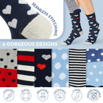 Tom Franks Ladies 6 Pack Design Cotton Rich Socks One Size Red & Blue Mix - Get Trend