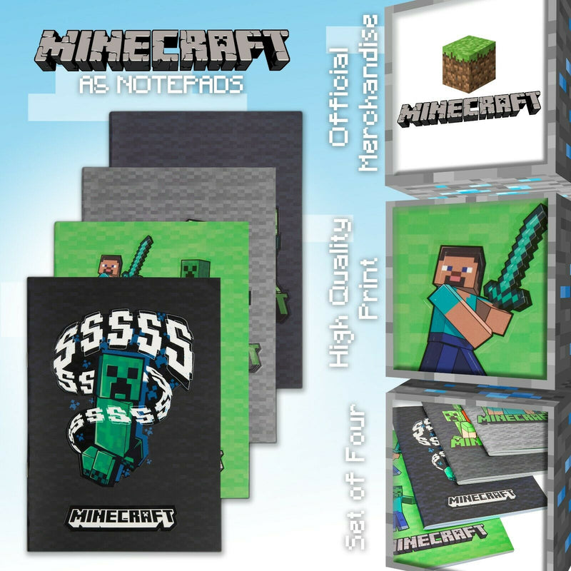 Minecraft A5 Notebook Set, 4 Pack Note Pads Lined, Back to School ...