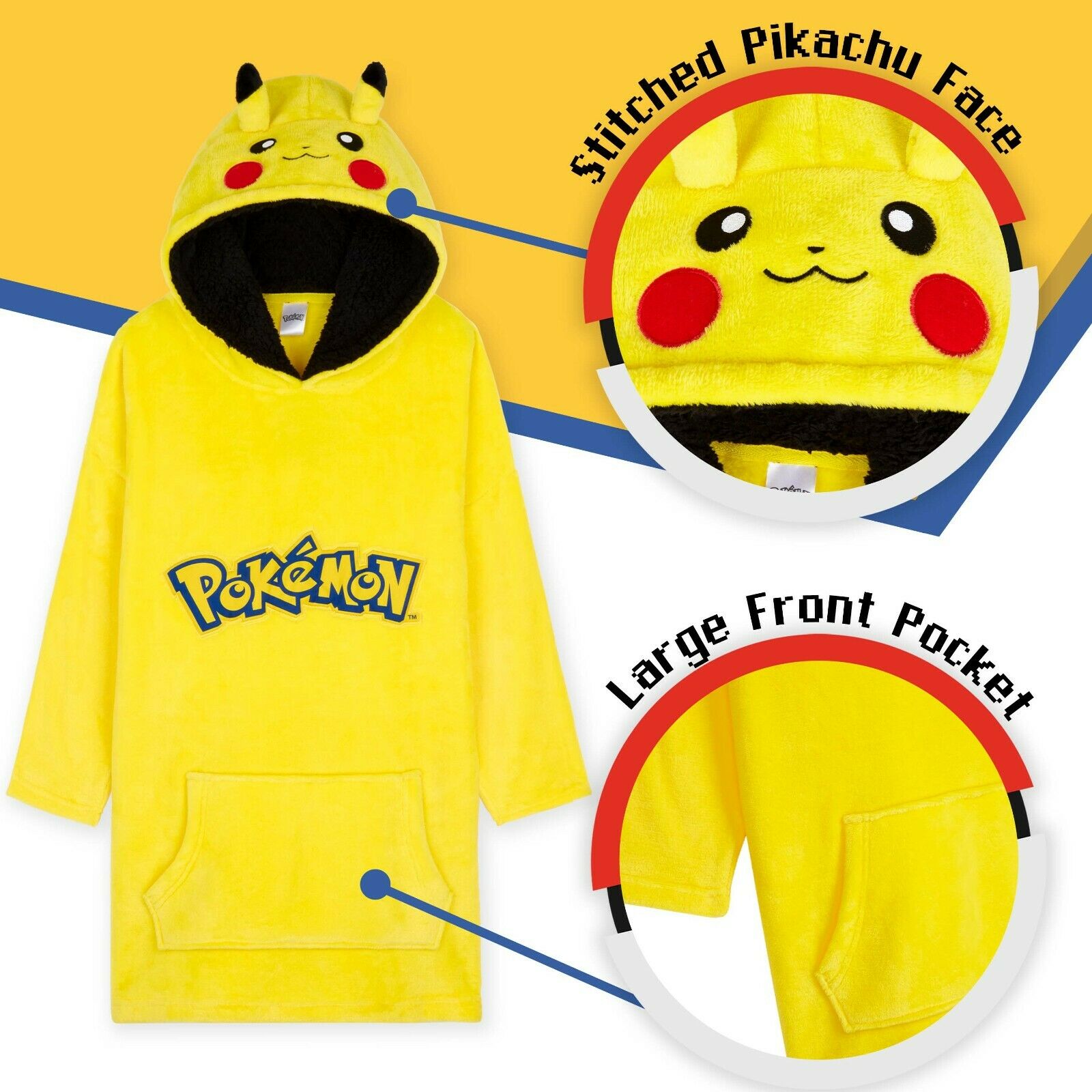 Pokemon Hoodie for Boys, Pikachu Oversized Blanket Hoodie Kids, Fleece Poncho - Get Trend