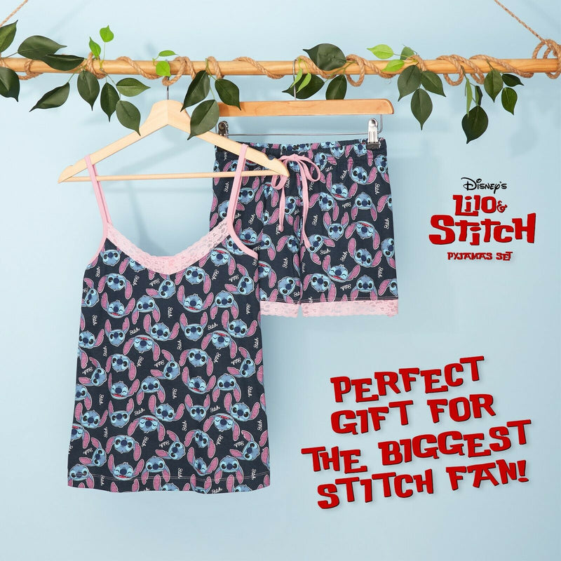 Disney Ladies Pyjamas Set, 2 Piece Short Pjs for Women Character Stitch - Get Trend