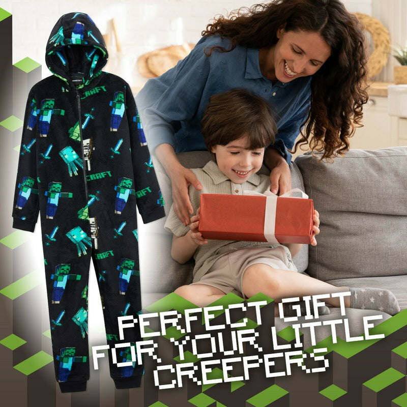 Minecraft Onesie for Boys, Kids Pyjamas, Soft Hooded Gaming Sleepsuit Sleepwear - Get Trend