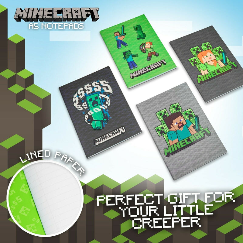 Minecraft A5 Notebook Set, 4 Pack Note Pads Lined, Back to School ...