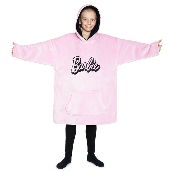 Barbie Girls Oversized Blanket Hoodie, Pink Sherpa Fleece Hooded Snuggle Blanket