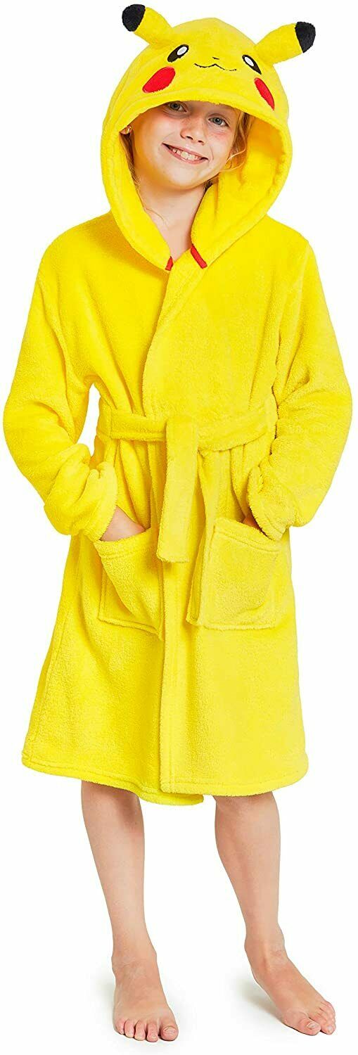 Pokemon Soft Fleece Dressing Gown with 3D Pikachu Hood for Boys Girls Teens