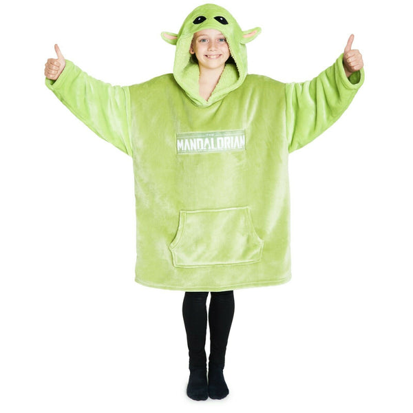 The Mandalorian Boys Oversized Blanket Hoodie, Baby Yoda Fleece Wearable Blanket Green - Get Trend