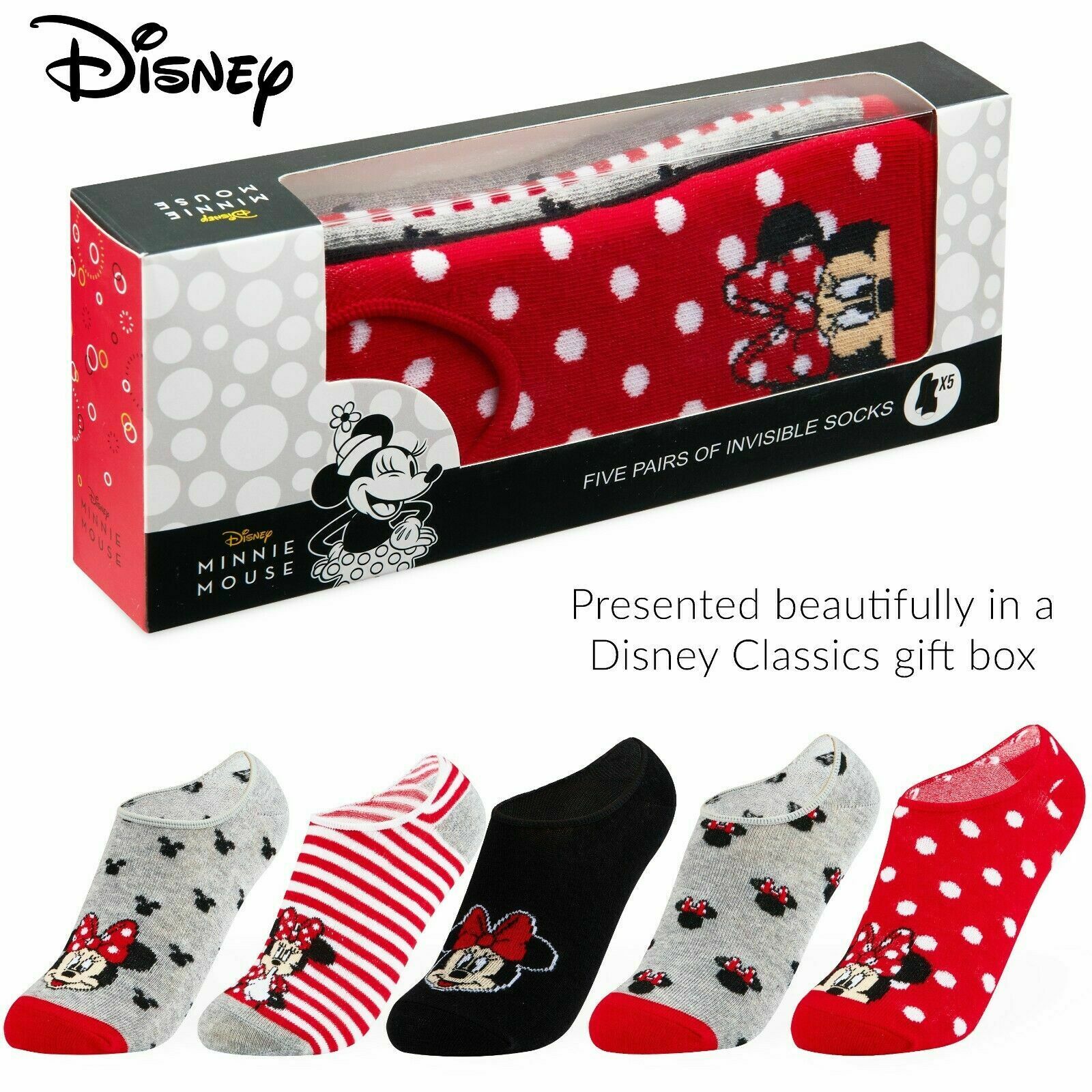 Disney Invisible 5 Pairs Socks, Minnie & Mickey No Show, Disney Gifts - Get Trend