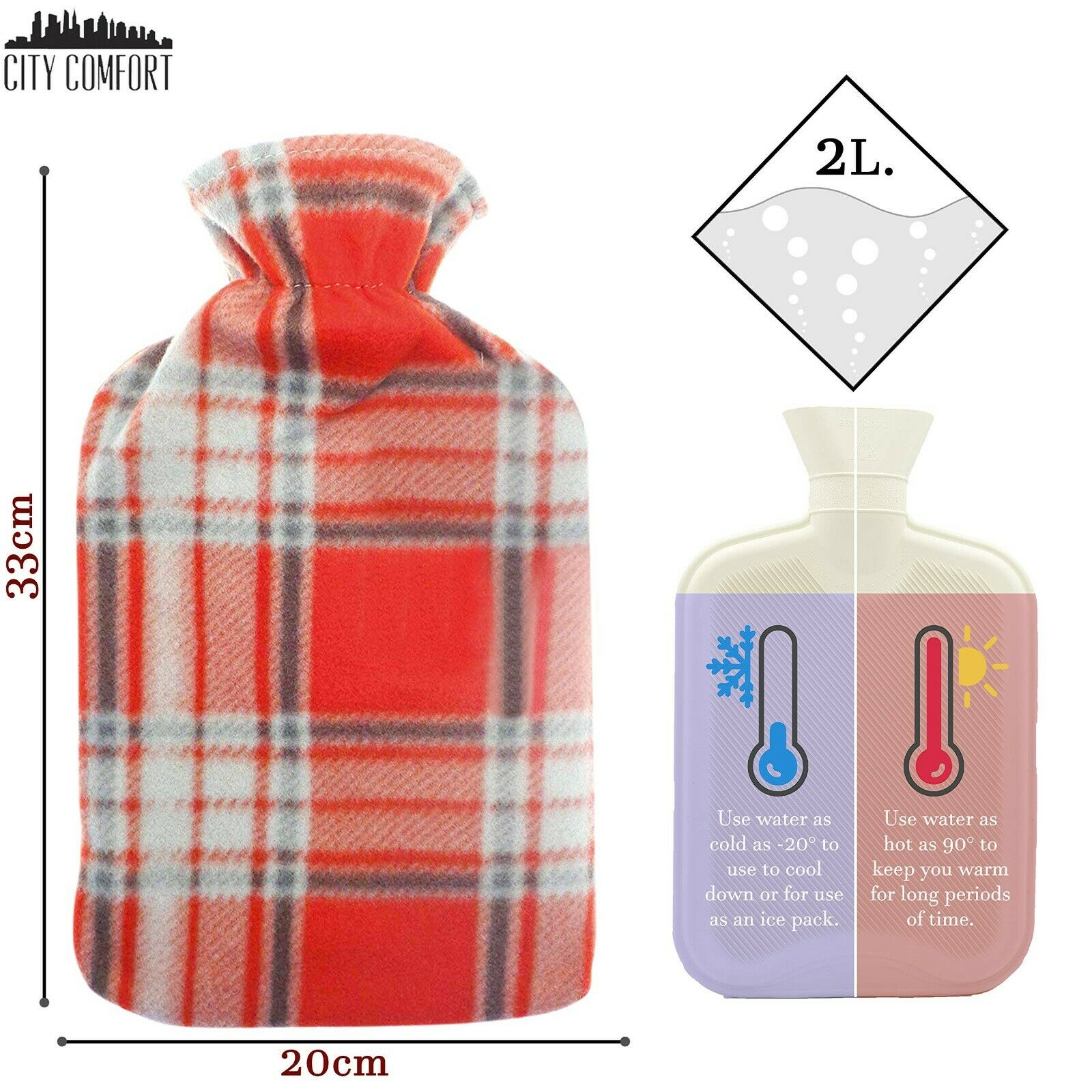 Hot Water Bottle with Beautiful Fleece Print Soft Cover - Get Trend