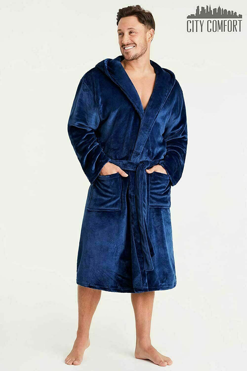 Mens Dressing Gown Super Soft, Mens Fleece Robe with Hood - Get Trend
