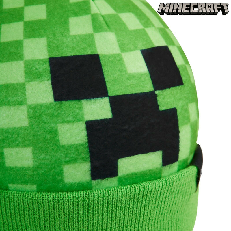 Minecraft Hat And Gloves Green Beanie Creeper Pixel Super Soft for Boys or Girls - Get Trend