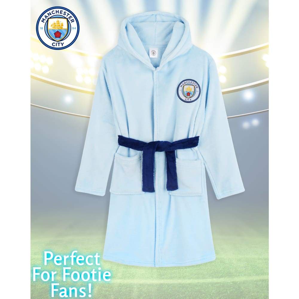 Manchester City F.c. Boys Dressing Gown Kids Hooded Robe Football Gifts Dressing Gown Manchester City F.c. £15.49