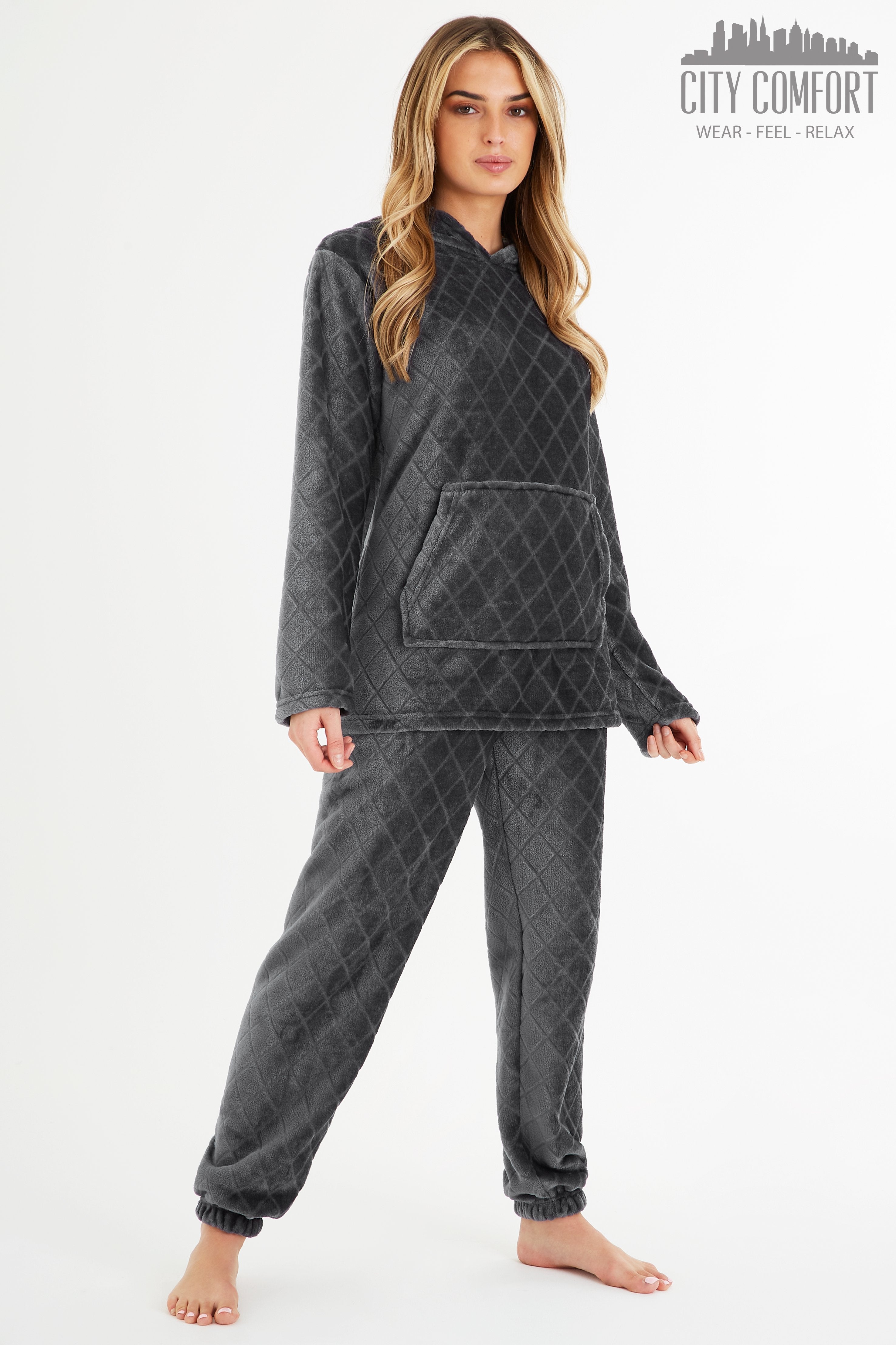 CityComfort Womens Pyjamas, Warm Fleece Hooded Pyjamas for Women Sets