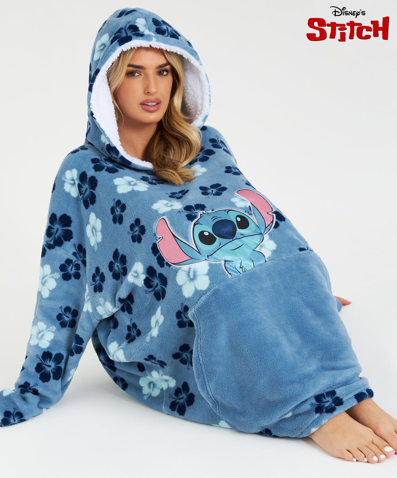 Tropical Flowers Disney Hoodie Blanket, Stitch Sherpa Fleece Oversized