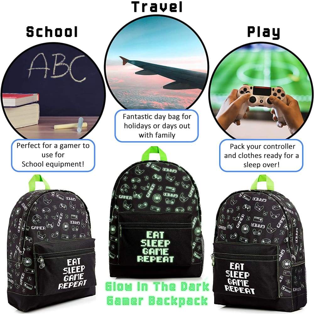 Citycomfort Glow in the Dark Gamer Large Backpack for Boys Teenagers (black Gamer) Backpack City Comfort £14.99 Save 10%