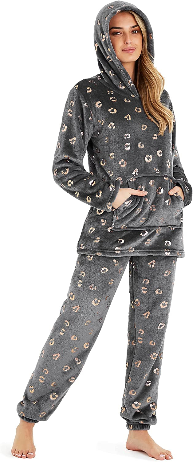 CityComfort Womens Pyjamas, Warm Fleece Hooded Pyjamas for Women Sets