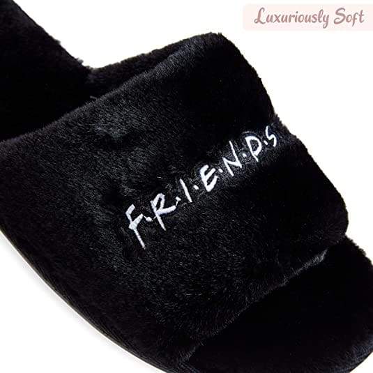 Friends Black Open Toe Fluffy Slippers for Teenagers or Adults Slippers Friends £12.49