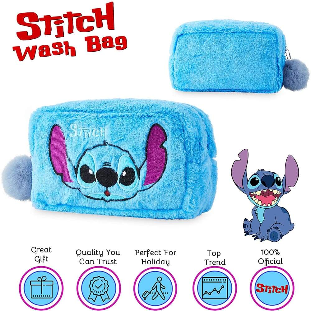 Disney Lilo and Stitch Plush Makeup Bag with Fluffy Pom Pom for Women or Girls Cosmetic Bag Lilo and Stitch £9.49