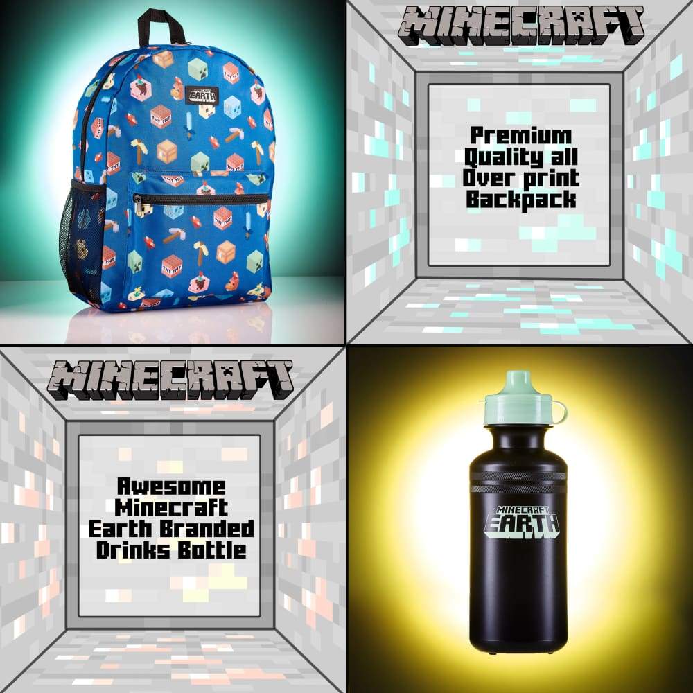 Minecraft 4 Piece Set School Bags Includes Water Bottle for Boys and Teenagers School Bag Minecraft £23.49