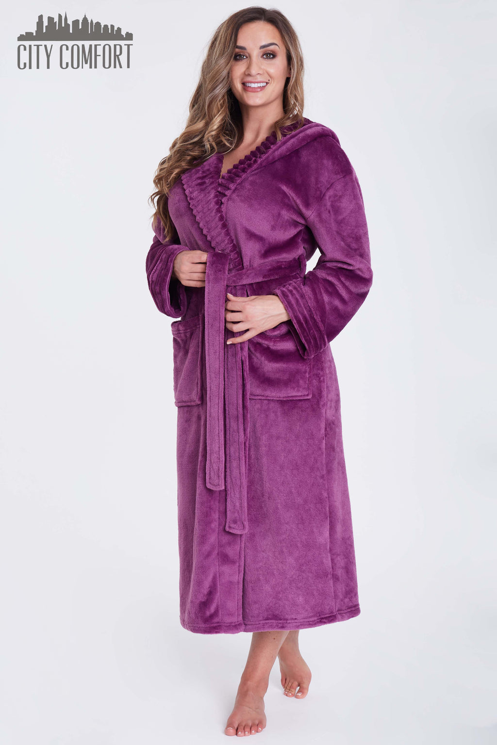 Citycomfort Fluffy Super Soft Hooded Dressing Gown for Women