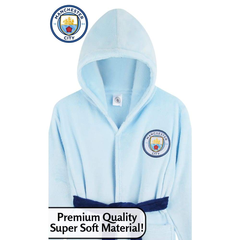 Manchester City F.c. Boys Dressing Gown Kids Hooded Robe Football Gifts Dressing Gown Manchester City F.c. £15.49
