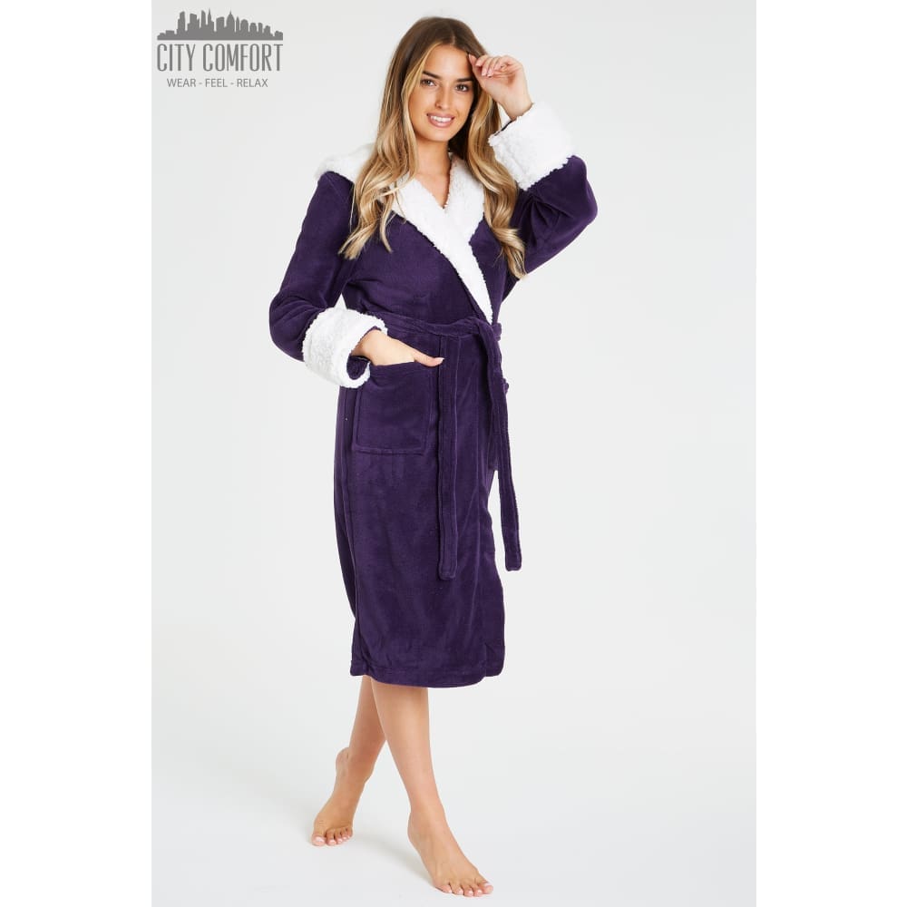 Citycomfort Fluffy Dressing Gown Super Soft Fleece with Hood for Women Dressing Gown Citycomfort £20.99