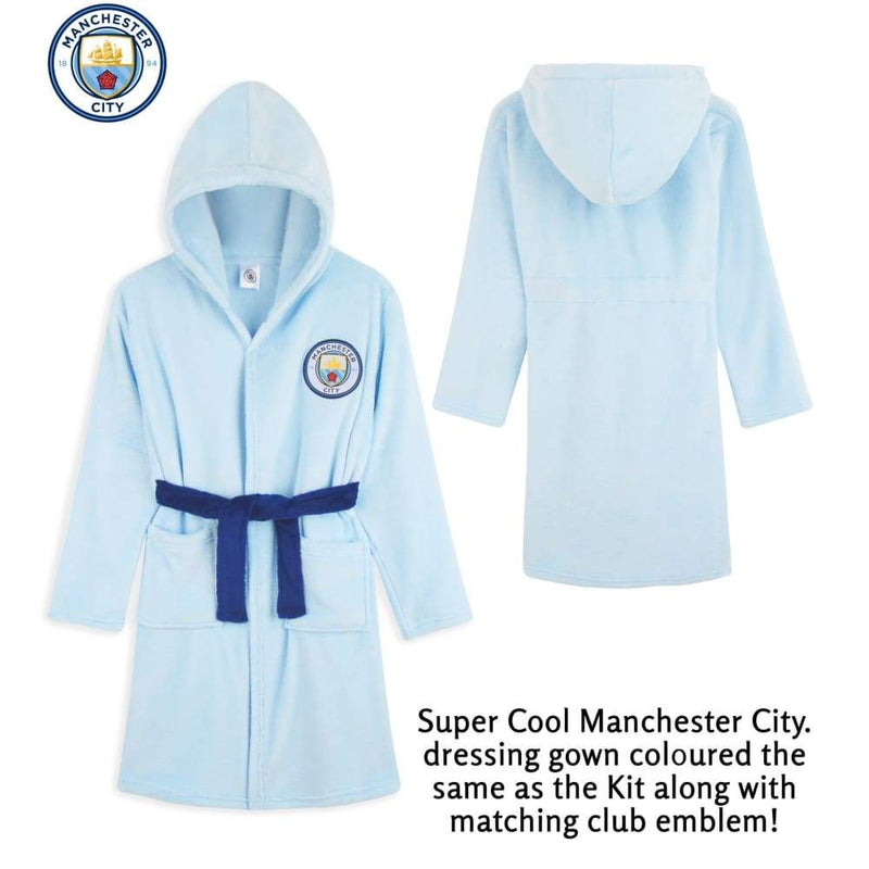 Manchester City F.c. Boys Dressing Gown Kids Hooded Robe Football Gifts Dressing Gown Manchester City F.c. £15.49