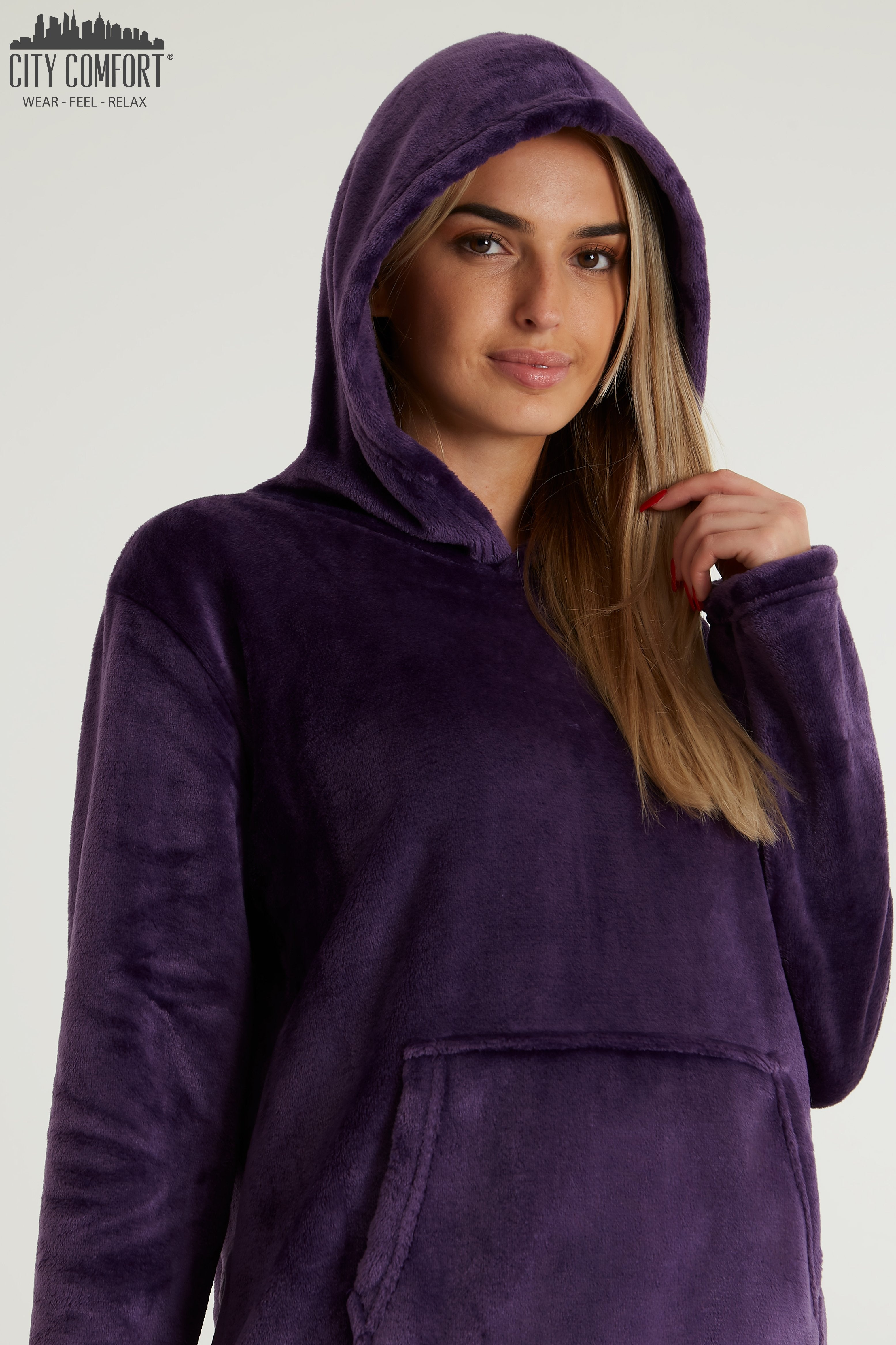 CityComfort Womens Pyjamas, Warm Fleece Hooded Pyjamas for Women Sets