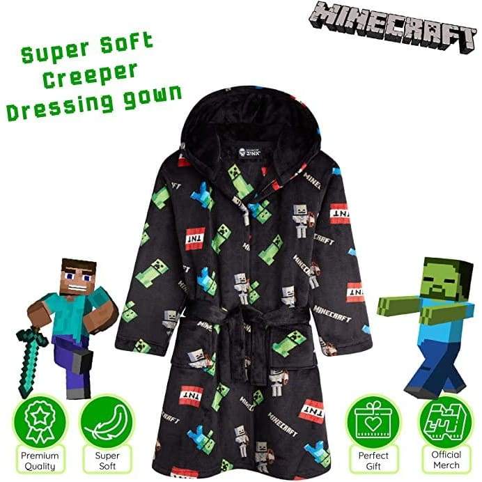 Minecraft Hooded Soft Dressing Gown with Creeper Design for Gamers Boys Girls Dressing Gown Minecraft £20.49